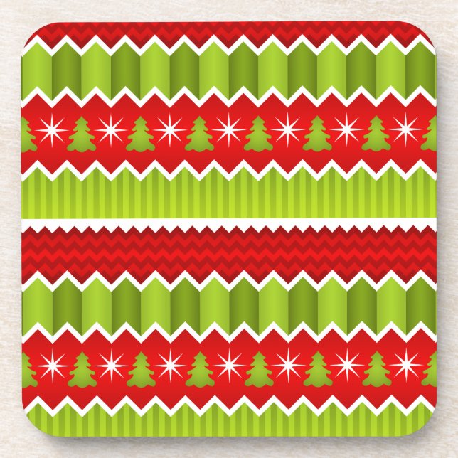 Weihnachtsmuster Rot und Grün Zickzack Streifen Untersetzer (Vorderseite)