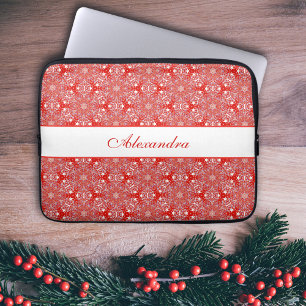 Weihnachtsmuster Schneeflocken Personalisiert Red Laptopschutzhülle