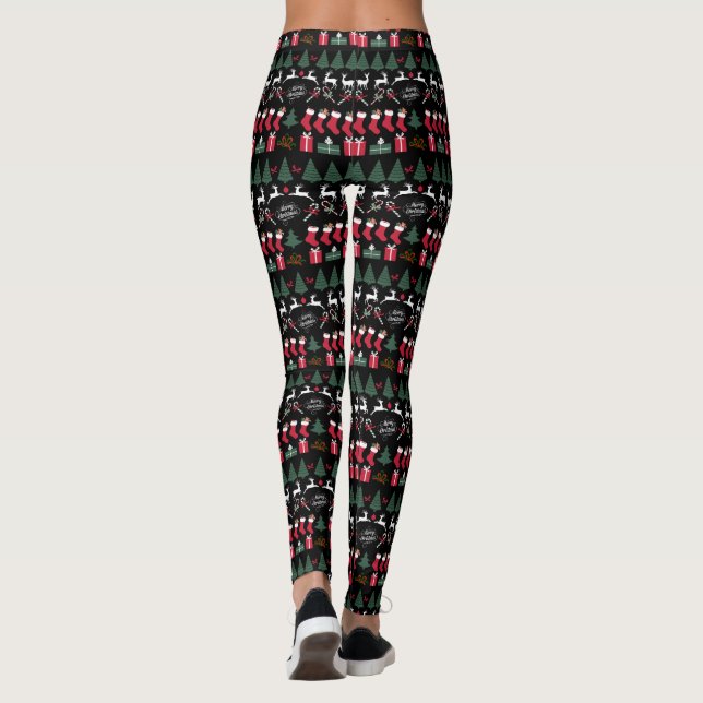 Weihnachtsmuster-Schwarz-Leggings Leggings (Rückseite)