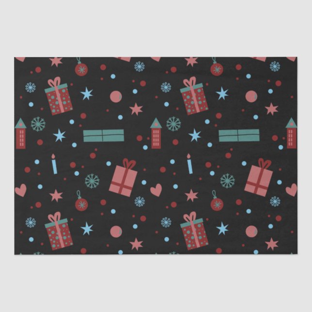 Weihnachtsmuster Schwarz Seidenpapier (Vorderseite)