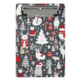 Weihnachtsmuster Snowman Santa Bäume graue Dekorat Mini Klemmbrett