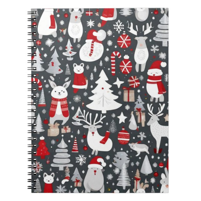 Weihnachtsmuster Snowman Santa Bäume graue Dekorat Notizblock (Vorderseite)