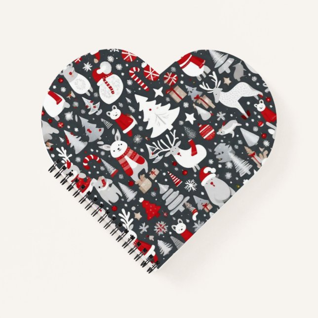 Weihnachtsmuster Snowman Santa Bäume graue Dekorat Notizbuch (Vorderseite)