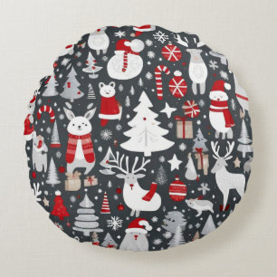 Weihnachtsmuster Snowman Santa Bäume graue Dekorat Rundes Kissen