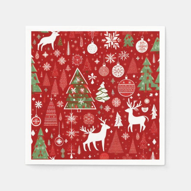 Weihnachtsmuster Snowman Santa Bäume graue Dekorat Serviette (Vorderseite)