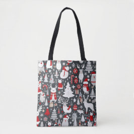 Weihnachtsmuster Snowman Santa Bäume graue Dekorat Tasche