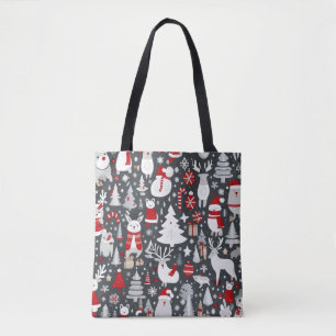 Weihnachtsmuster Snowman Santa Bäume graue Dekorat Tasche