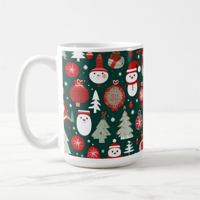 Weihnachtsmuster Snowman Santa Bäume grüne Dekorat Kaffeetasse (Links)