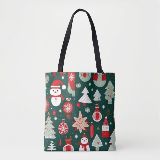 Weihnachtsmuster Snowman Santa Bäume grüne Dekorat Tasche (Vorderseite)
