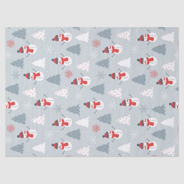 Weihnachtsmuster Snowman & Winterbaume Seidenpapier (Vorderseite)