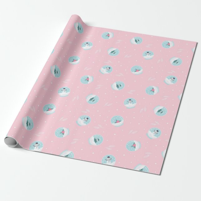 Weihnachtsmuster von magischen Schneebällen auf ro Geschenkpapier (Ungerollt)