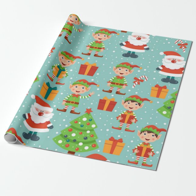 Weihnachtsmuster von Weihnachten und Elfen Geschenkpapier (Ungerollt)