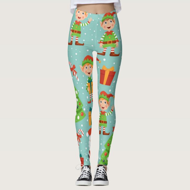 Weihnachtsmuster von Weihnachten und Elfen Leggings (Vorderseite)
