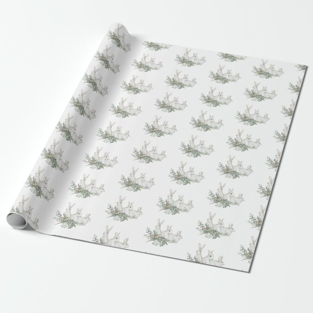 Weihnachtsmuster Weißer Bunny Rabbit Hare Geschenk Geschenkpapier (Ungerollt)