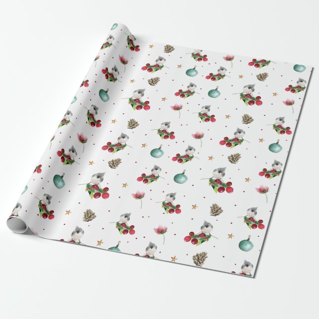 Weihnachtsmuster Winter Bird Wasserfarbe Geschenkpapier (Ungerollt)
