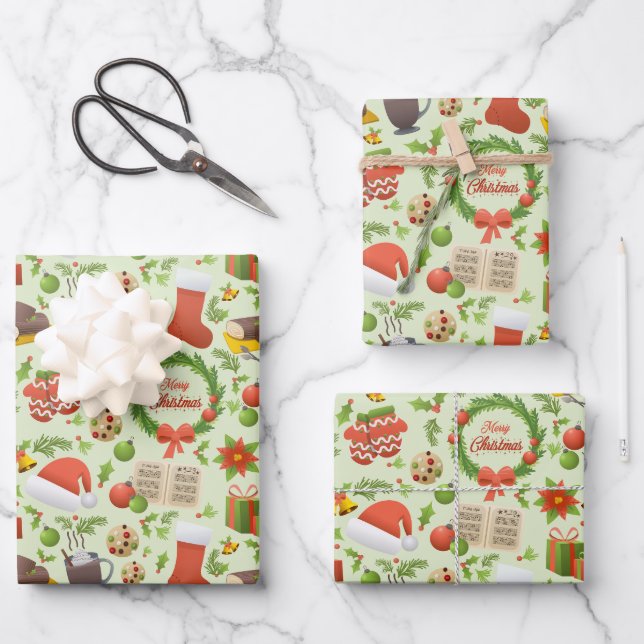 Weihnachtsmusterpapier Geschenkpapier Set (Vorderseite)
