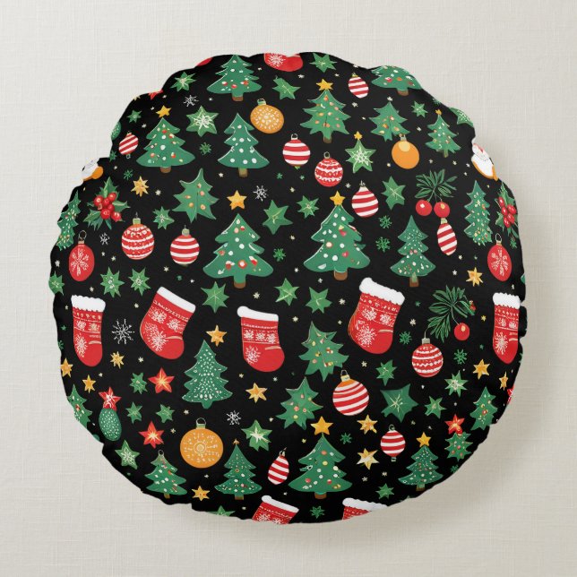 Weihnachtsmusterpolster Rundes Kissen (Vorderseite)