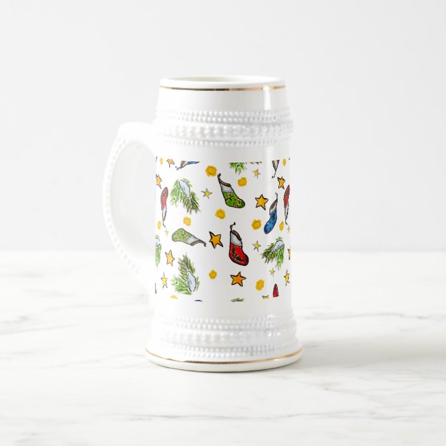 Weihnachtsmustersumie Bierglas (Vorderseite Links)