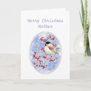 Weihnachtsmutter Winter Bird Berry Frosty Window Feiertagskarte
