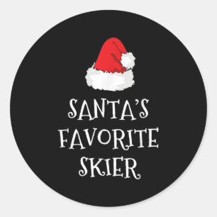 Weihnachtsmütze des Lieblingsskifahrers von Santa Runder Aufkleber