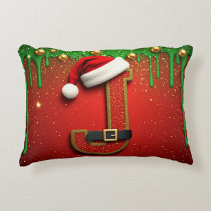 Weihnachtsmützen-Buchstabe J-Gürtel- und Kiefern-W Dekokissen