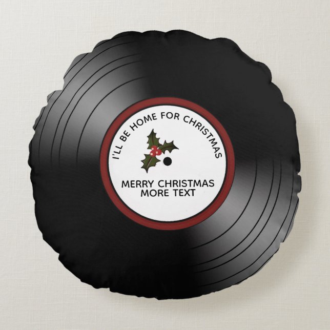 Weihnachtsnachricht Vinyl Record Personal Rundes Kissen (Vorderseite)