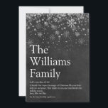 Weihnachtsnachricht zur Familie im Chalkboard Feiertagskarte<br><div class="desc">Teilen Sie mit diesen eleganten,  unterhaltsamen boho-Urlaubskarten die Definition Ihrer Familie für die Weihnachtszeit mit. Moderne Typografie und elegante Schneeflocken auf rustikalem Chalkboard-Hintergrund. Entwickelt von Thisisnotme©</div>