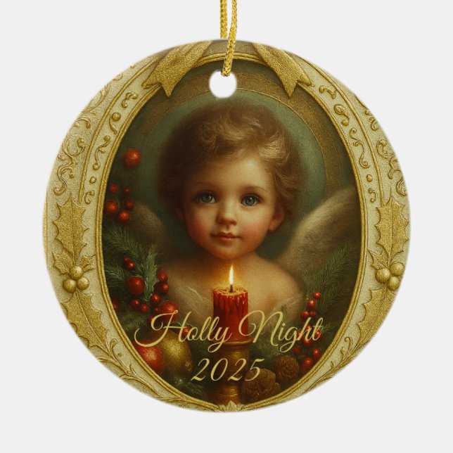 Weihnachtsnacht 2025 – Engel-Schmuckanhänger  Keramik Ornament (Vorne)