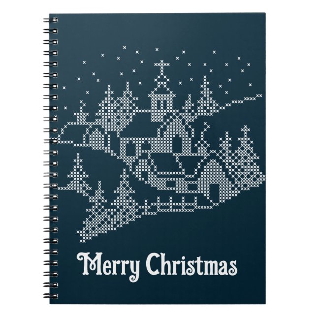 Weihnachtsnacht in der Stadt, Kreuzstickermuster Notizblock (Vorderseite)