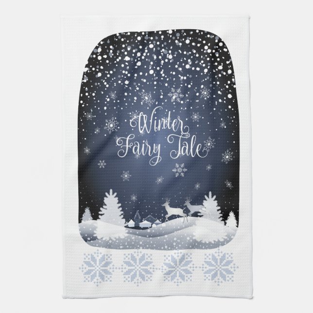 Weihnachtsnacht Märchen Fantasie Schneewald Po Geschirrtuch (Vertikal)