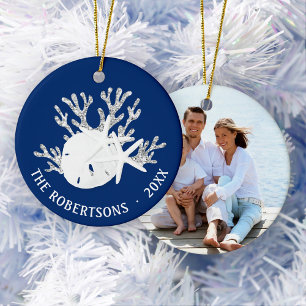 Weihnachtsnachtsfest Navy Blue Sand Dollar Foto Keramik Ornament