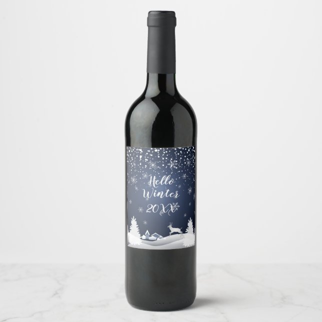 Weihnachtsnachtsmärchen. Fantasiewald, Schnee Weinetikett (Vorderseite)