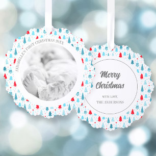 Weihnachtsnachtsnacht Foto Baum Farbenfrohe Orname Ornament Karte