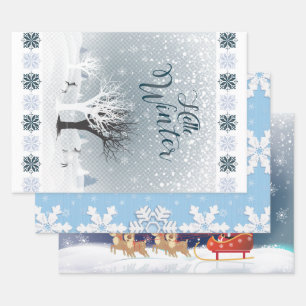 Weihnachtsnachtsnacht Märchen Fantasy Snowy Forest Geschenkpapier Set