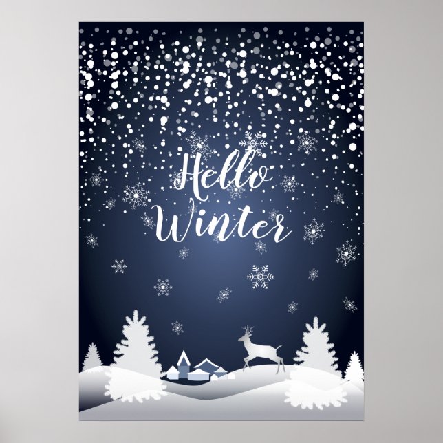 Weihnachtsnachtsnacht Märchen Fantasy Snowy Forest Poster (Vorne)
