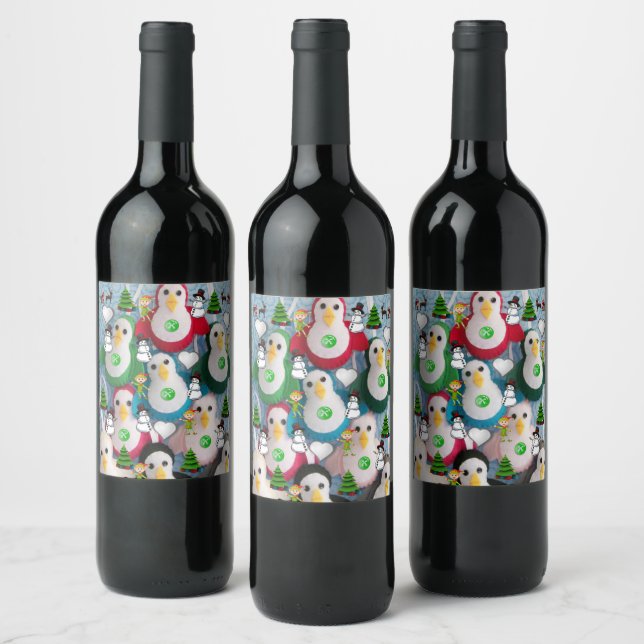 Weihnachtsnachtsnacht und Getränke-Label Set Pingu Weinetikett (Flaschen)