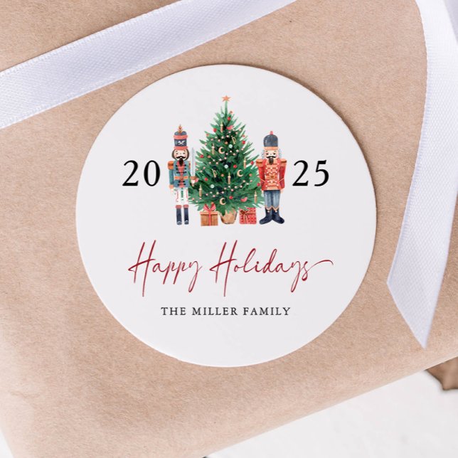 Weihnachtsnachtsnachtskleber Runder Aufkleber (2025 Nutcracker Happy Holidays Sticker by Painted Paperie
)