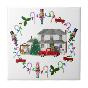 Weihnachtsnährer und kleine rote LKW Fliese