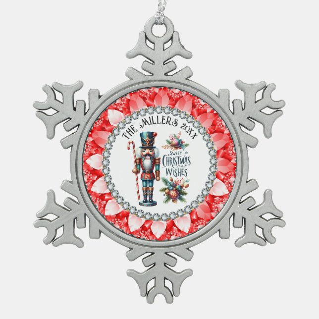 Weihnachtsnährungsmittel Red Diamonds Frame Schneeflocken Zinn-Ornament (Vorderseite)