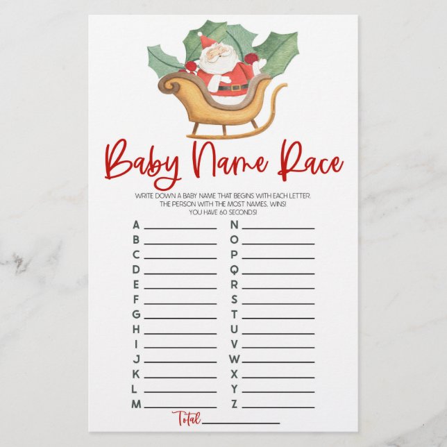 Weihnachtsname Race Baby Duschspiel Briefpapier (Vorderseite)