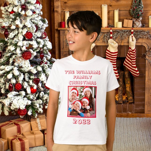 Weihnachtsname und Foto Son White T-Shirt (Boys Christmas T-Shirt)