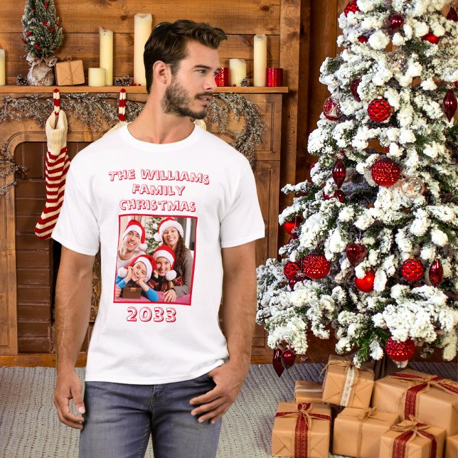 Weihnachtsname und Foto Vater Weiß T-Shirt (Dad Christmas T Shirt)