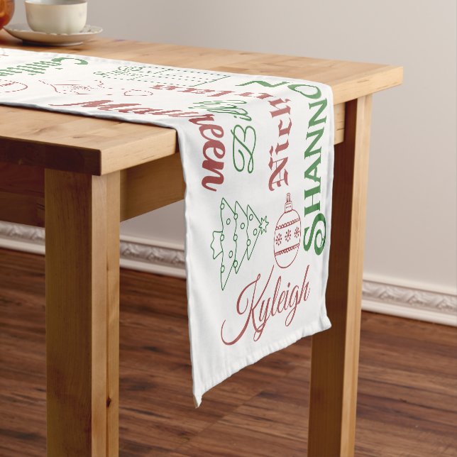 Weihnachtsnamen und Ornamente Weißer Tischläufer (Beispiel)