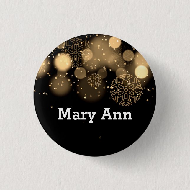 WeihnachtsNamensschild-Gold Elegant Company Button (Vorderseite)