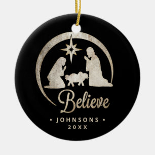 Weihnachtsnativity-Silhouette Keramik Ornament
