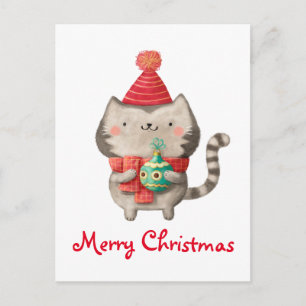 Weihnachtsniedliche Katze Feiertagspostkarte