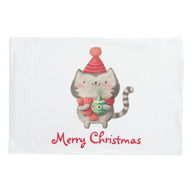 Weihnachtsniedliche Katze Kissenbezug (Rückseite)