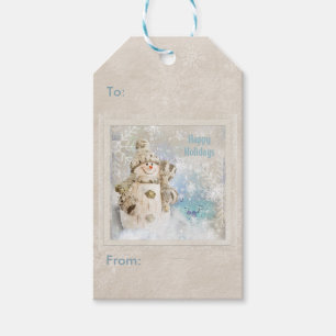 Weihnachtsniedlicher Snowman mit Schneeflocken Geschenkanhänger
