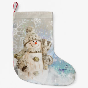 Weihnachtsniedlicher Snowman mit Schneeflocken Kleiner Weihnachtsstrumpf