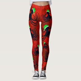 Weihnachtsoctopus auf Rot - Leggings